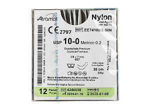 EE74100/2-30N | Fio Sutura Nylon 10-0 2 Agulhas Espátula 3/8 7 mm - Oftalmologia
