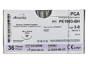 PE1993-BH | Fio Sutura PGA 3-0 AG T. 3/8 Circ. 19 mm