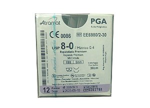 EE6980/2-30 | Fio Sutura PGA 8-0 2x AG Espátula 3/8 Circ. 6 mm (equivalente ao Vicryl J548G)