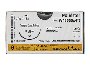 W48550x4*6 | Fio Sutura de Poliéster 5 AG Cilíndrica Ponta cortante 1/2 Circ. 48 mm