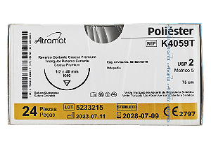 K4059T | Fio Sutura de Poliéster 2 AG Cil. Ponta cortante 1/2 Circ. 40 mm