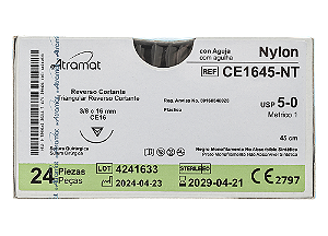 CE1645-NT | Fio Sutura Nylon 5-0 AG Triang. 3/8 16 mm