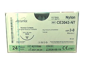 CE3043-NT | Fio Sutura Nylon 3-0 AG Triang. 3/8 30 mm (equivalente ao Mononylon 1166T)