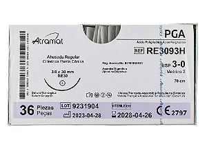 RE3093H | Fio Sutura PGA 3-0 AG Cil. 3/8 Circ. 30 mm