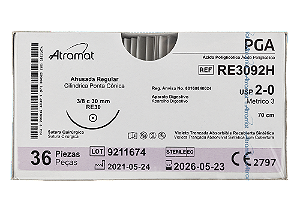 RE3092H | Fio Sutura PGA 2-0 AG Cil. 3/8 Circ. 30 mm