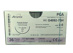 G4092-75H | Fio Sutura PGA 2-0 AG Cil. 1/2 40 mm (equivalente ao Vicryl J351H)