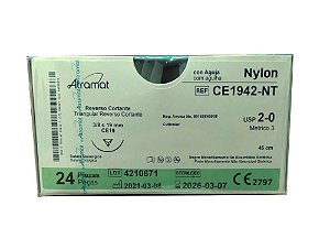 CE1942-NT | Fio Sutura Nylon 2-0 AG Triang. 3/8 19 mm (equivalente ao Mononylon 14504T)
