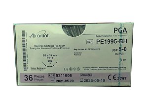 PE1995-BH | Fio Sutura PGA 5-0 AG T. 3/8 Circ. 19 mm (equivalente ao Vicryl J121H)