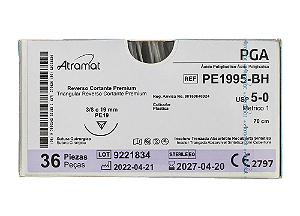 PE1995-BH | Fio Sutura PGA 5-0 AG T. 3/8 Circ. 19 mm