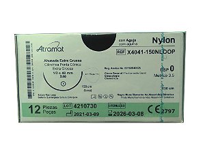 X4041-150NLOOP | Fio Sutura Nylon 0 AG Cil. 1/2 40 mm, fio laçado 150 cm de comprimento (equivalente ao Ethilon N886T)