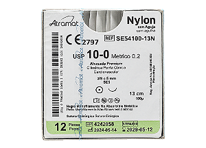 SE54100-13N | Fio Sutura Nylon 10-0 AG Cilíndrica 3/8, 5 mm - Microcirurgia