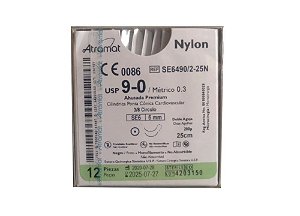SE6490/2-25N | Fio Sutura Nylon 9-0 2x AG Cilpindrica 3/8 6 mm - Microcirurgia (equivalente ao Mononylon 2800G)