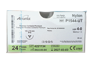 P1544-UT | Fio Sutura Nylon Incolor 4-0 AG Triang. 1/2 15 mm