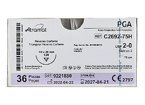 C2692-75H | Fio Sutura PGA 2-0 AG Triang. 1/2 Circ. 26 mm