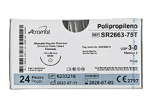 SR2663-75T | Fio Sutura de Polipropileno 3-0 AG. Cil. 1/2 circ. 26 mm