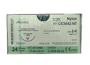 CE3042-NT | Fio Sutura Nylon 2-0 AG Triang. 3/8 30 mm (equivalente ao Mononylon 1215T)