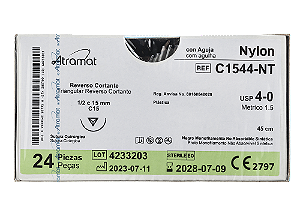 C1544-NT | Fio Sutura Nylon 4-0 AG Triangular 1/2 15 mm