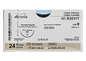 R3011T | Fio Sutura Catgut Cromado 0 AG Cil. 1/2 Circ. 30 mm
