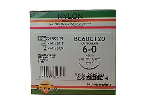 BC60CT20 | Fio Sutura Nylon 6-0 AG Triangular 3/8 20 mm BC Suture
