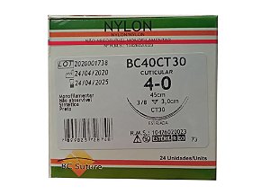 BC40CT30 | Fio Sutura Nylon 4-0 AG Triangular 3/8 30 mm BC Suture