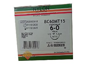 BC60MT15| Fio Sutura Nylon 6-0 AG Triangular 1/2 15 mm BC Suture
