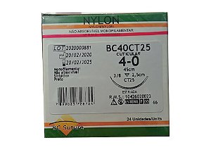 BC40CT25 | Fio Sutura Nylon 4-0 AG Triangular 3/8 25 mm BC Suture