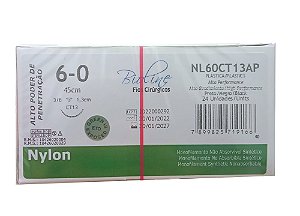 NL60CT13AP | Fio Sutura Nylon 6-0 AG Triang. 13 mm 3/8 de círculo (equivalente ao Mononylon P697T)
