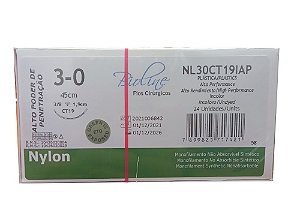 NL30CT19IAP | Fio Sutura Nylon Incolor 3-0 AG Triang. 3/8 19 mm