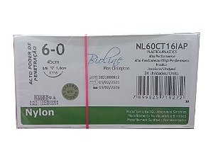 NL60CT16IAP | Fio Sutura Nylon Incolor 6-0 AG Triang. 3/8 16 mm