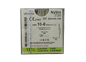 EE64100-15N | Fio Sutura Nylon 10-0 15 cm  AG Espátula 3/8  Agulha 6 mm (equivalente ao Mononylon 7618G)
