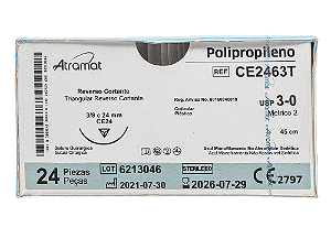 CE2463T | Fio Sutura de Polipropileno 3-0 AG. T. 3/8 Cir. 24 mm