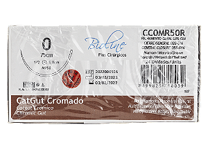 CC0MR50R | Fio Sutura Catgut Crom. 0 AG Cilíndrica 1/2 50mm