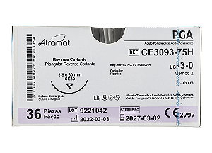 CE3093-75H | Fio Sutura PGA 3-0 AG T. 3/8 Circ. 30 mm