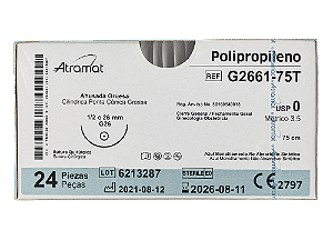 G2661-75T | Fio Sutura Polipropileno 0 AG Cil. 1/2 Circ. 26 mm