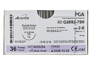 G2692-75H | Fio Sutura PGA 2-0 AG Cilíndrica 1/2 Circ. 26 mm