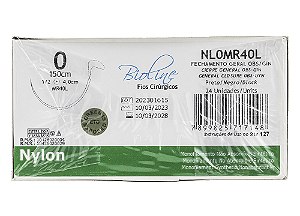 NL0MR40L | Fio Sutura Nylon 0 Agulha Cilíndrica de 40 mm, 150 cm Laçado
