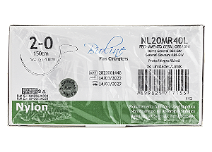 NL20MR40L | Fio Sutura Nylon 2-0 Agulha Cilíndrica de 40 mm, 150 cm Laçado