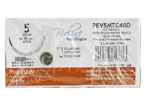 PEV5MTC48O | Fio Sutura de Poliéster 5 AG Cilíndrica Ponta cortante 1/2 Circ. 48 mm