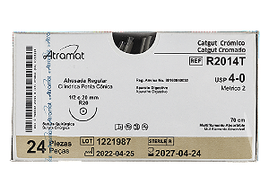 R2014T | Fio Sutura Catgut Cromado 4-0 AG Cilíndrica 1/2 20 mm