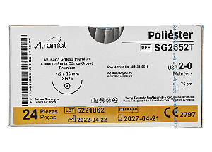 SG2652T | Fio Sutura de Poliéster 2-0 AG Cilíndrica 1/2 Circ. 26 mm