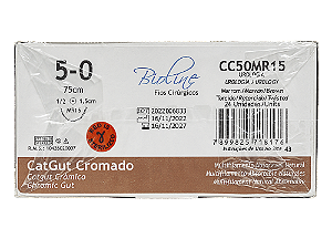 CC50MR15 | Fio Sutura Catgut Cromado 5-0 AG 1/2 15 mm - Urologia