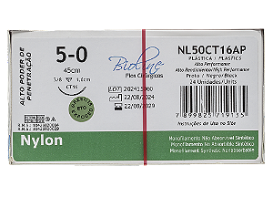 NL50CT16AP | Fio Sutura Nylon 5-0 AG Triang. 3/8 16 mm - Plástica
