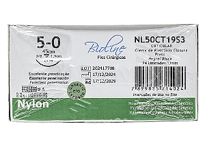 NL50CT19S3 | Fio Sutura Nylon 5-0 AG Triang. 3/8 19 mm