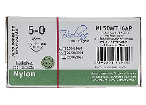 NL50MT16AP | Fio Sutura Nylon 5-0 AG Triang. 1/2 16 mm - Plástica