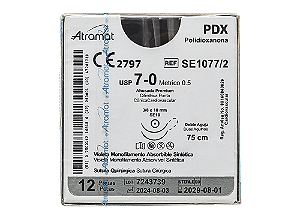 SE1077/2 | Fio Sutura Polidioxanona / PDX  7-0 2 x AG Cilíndrica Cardiovascular 1/2 10 mm