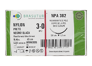 NPA382 | Fio Sutura Nylon 3-0 AG Triang. 3/8 30 mm