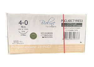 PGCL40CT19IES3 | Fio Sutura PGC25 Bioline 4-0 AG T. 3/8 de circ. 19 mm (70 cm, equivalente ao Monocryl Y426H)