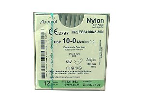 EE64100/2-30N | Fio Sutura Nylon 10-0 2 x AG Espátula 3/8 6 mm - Oftalmologia  (equivalente ao Mononylon 9003G)