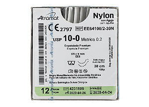EE64100/2-30N | Fio Sutura Nylon 10-0 2 x AG Espátula 3/8 6 mm - Oftalmologia