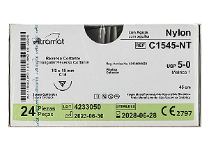 C1545-NT | Fio Sutura Nylon 5-0 AG Triangular 1/2 15 mm